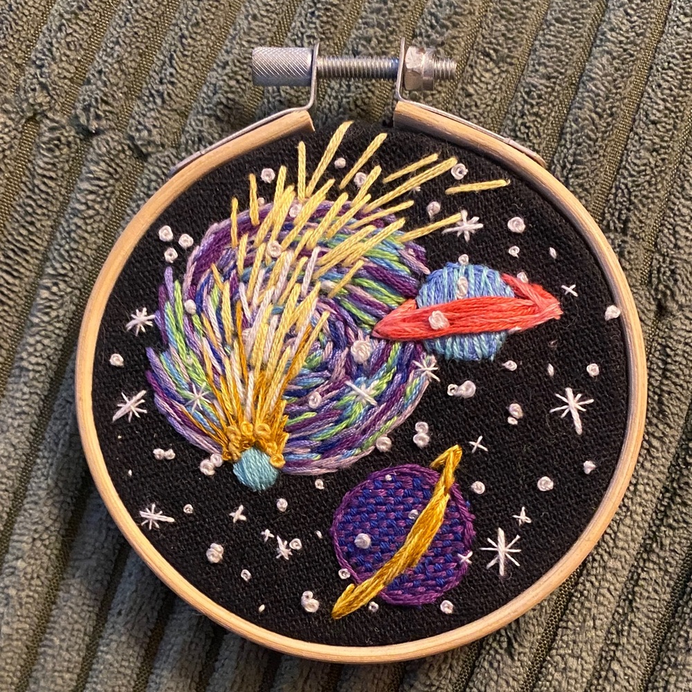Handmade Celestial Embroidery Textile Art